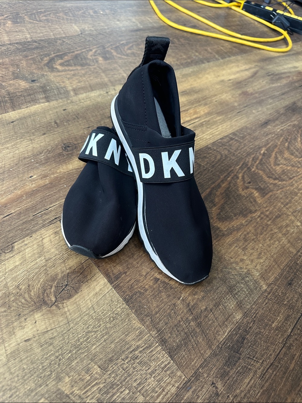 DKNY Black Slip-On Kids Sneakers with White Logo Strap
